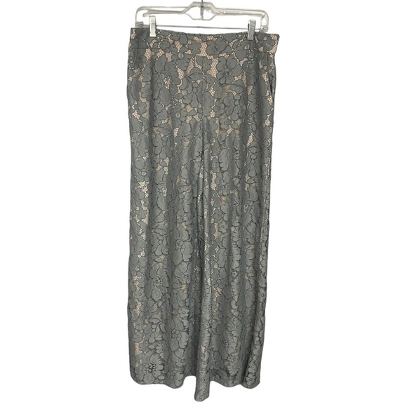 FEATHER Bone by Anthropologie Light Grey Lace Illusion Wide Leg Dress Pant, Med - Picture 9 of 9